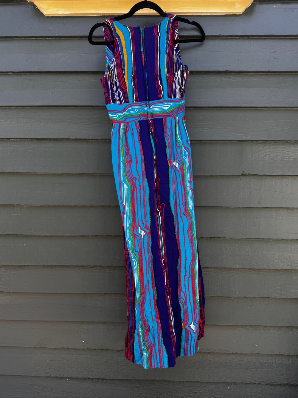 70s Vintage Holo Holo Hawaiian Barkcloth Maxi Dress Sz Sm - Picture 4 of 9